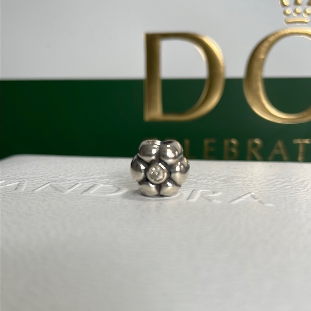 Pandora Silver Flower CZ Charm RETIRED